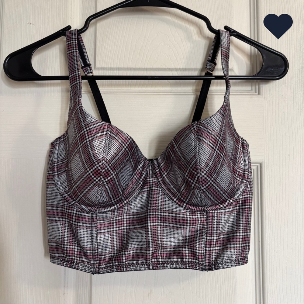Victoria's Secret Checkered Plaid Bustier Corset Top Satin